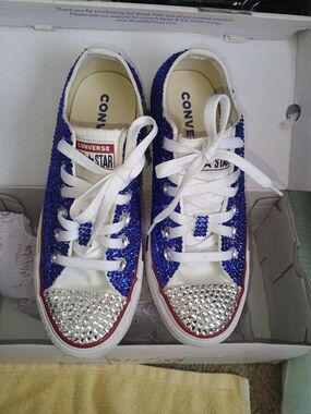 Converse Low Top Sneakers with Blue Crystals 4th Of July